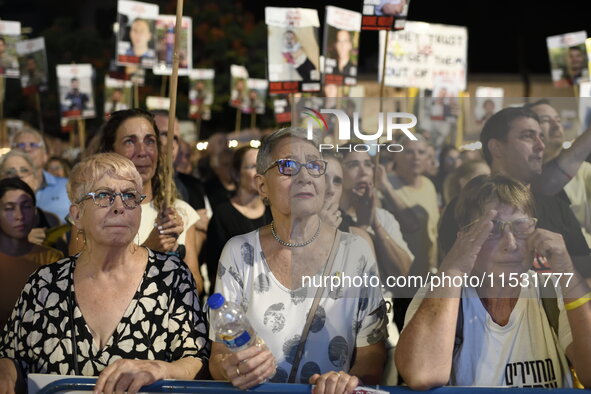 Thousands of Israelis, including the families of hostages, attend the rally in support of the hostages that are still being held by Hamas in...