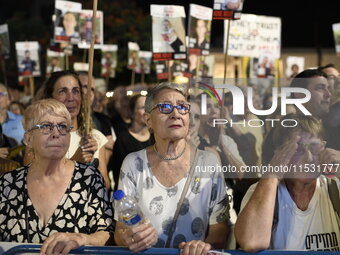 Thousands of Israelis, including the families of hostages, attend the rally in support of the hostages that are still being held by Hamas in...