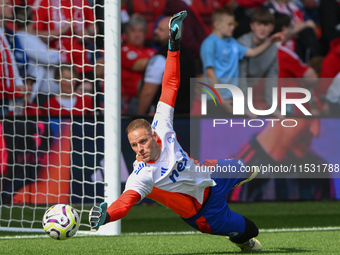 Matz Sels, Nottingham Forest goalkeeper, warms up ahead of kick-off during the Premier League match between Nottingham Forest and Wolverhamp...