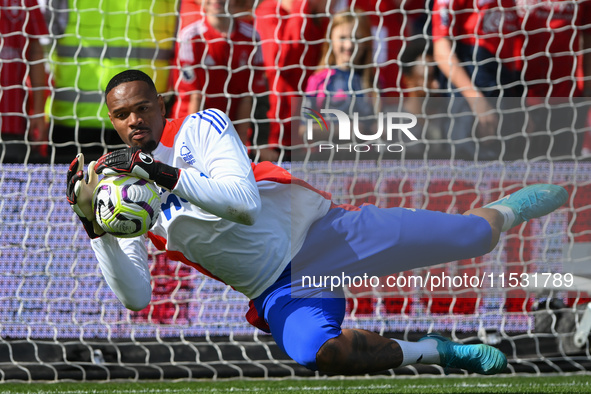 Carlos Miguel, Nottingham Forest goalkeeper, warms up ahead of kick-off during the Premier League match between Nottingham Forest and Wolver...