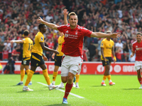 Chris Wood of Nottingham Forest celebrates after scoring a goal to make it 1-0 during the Premier League match between Nottingham Forest and...