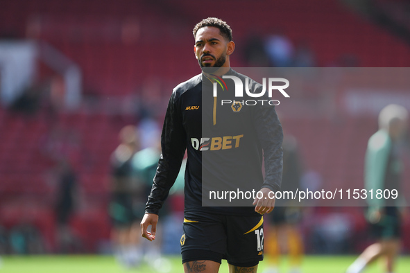 Matheus Cunha of Wolverhampton Wanderers warms up ahead of kick-off during the Premier League match between Nottingham Forest and Wolverhamp...