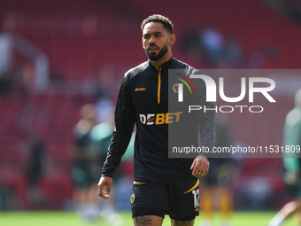 Matheus Cunha of Wolverhampton Wanderers warms up ahead of kick-off during the Premier League match between Nottingham Forest and Wolverhamp...