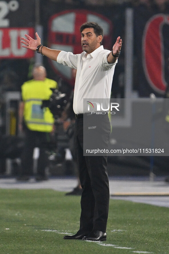 Paulo Fonseca coaches A.C. Milan during the 3rd day of the Serie A Championship between S.S. Lazio and A.C. Milan at the Olympic Stadium in...