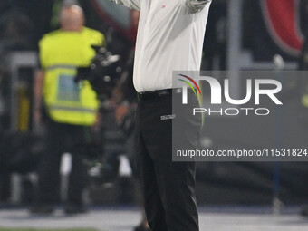 Paulo Fonseca coaches A.C. Milan during the 3rd day of the Serie A Championship between S.S. Lazio and A.C. Milan at the Olympic Stadium in...