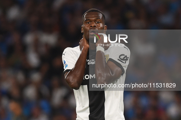 Ange-Yoan Bonny of Parma Calcio looks dejected during the Serie A match between SSC Napoli and Parma Calcio at Stadio Diego Armando Maradona...