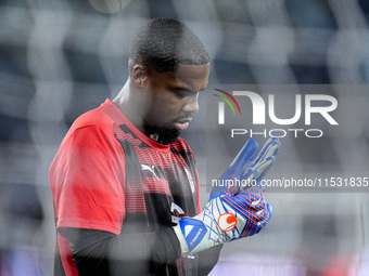 Mike Maignan of AC Milan during the Serie A Enilive match between SS Lazio and AC Milan at Stadio Olimpico on Aug 31, 2024 in Rome, Italy. (