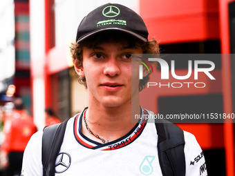 Andrea Kimi Antonelli of Mercedes is seen in the paddock on qualifying day ahead of the Italian Formula One Grand Prix at Autodromo Nazional...