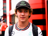 Andrea Kimi Antonelli of Mercedes is seen in the paddock on qualifying day ahead of the Italian Formula One Grand Prix at Autodromo Nazional...