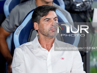 Paulo Fonseca head coach of AC Milan looks on during the Serie A Enilive match between SS Lazio and AC Milan at Stadio Olimpico on Aug 31, 2...