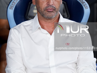 Paulo Fonseca head coach of AC Milan looks on during the Serie A Enilive match between SS Lazio and AC Milan at Stadio Olimpico on Aug 31, 2...