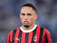 Noah Okafor of AC Milan looks on during the Serie A Enilive match between SS Lazio and AC Milan at Stadio Olimpico on Aug 31, 2024 in Rome,...