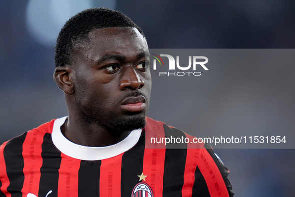 Youssouf Fofana of AC Milan looks on during the Serie A Enilive match between SS Lazio and AC Milan at Stadio Olimpico on Aug 31, 2024 in Ro...