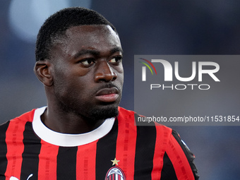 Youssouf Fofana of AC Milan looks on during the Serie A Enilive match between SS Lazio and AC Milan at Stadio Olimpico on Aug 31, 2024 in Ro...