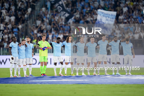 SS Lazio line up during the Serie A Enilive match between SS Lazio and AC Milan at Stadio Olimpico on Aug 31, 2024 in Rome, Italy. 