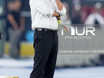 Paulo Fonseca head coach of AC Milan looks on during the Serie A Enilive match between SS Lazio and AC Milan at Stadio Olimpico on Aug 31, 2...