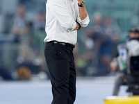 Paulo Fonseca head coach of AC Milan looks on during the Serie A Enilive match between SS Lazio and AC Milan at Stadio Olimpico on Aug 31, 2...