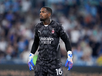 Mike Maignan of AC Milan looks on during the Serie A Enilive match between SS Lazio and AC Milan at Stadio Olimpico on Aug 31, 2024 in Rome,...