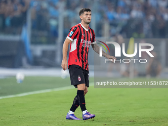 Christian Pulisic of AC Milan looks on during the Serie A Enilive match between SS Lazio and AC Milan at Stadio Olimpico on Aug 31, 2024 in...