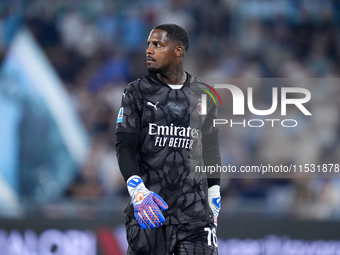 Mike Maignan of AC Milan looks on during the Serie A Enilive match between SS Lazio and AC Milan at Stadio Olimpico on Aug 31, 2024 in Rome,...