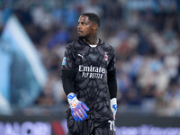 Mike Maignan of AC Milan looks on during the Serie A Enilive match between SS Lazio and AC Milan at Stadio Olimpico on Aug 31, 2024 in Rome,...