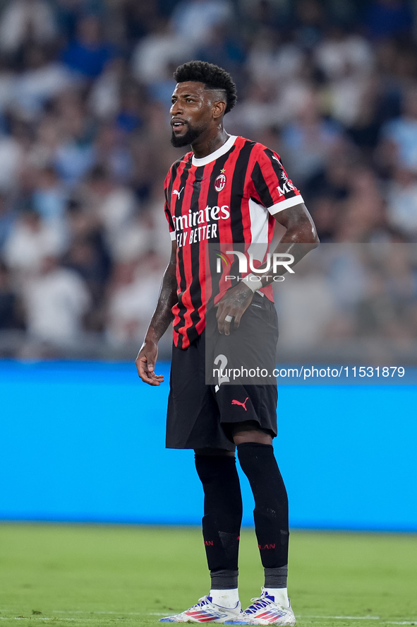 Emerson Royal of AC Milan during the Serie A Enilive match between SS Lazio and AC Milan at Stadio Olimpico on Aug 31, 2024 in Rome, Italy. 