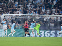 Strahinja Pavlovic of AC Milan scores first goal during the Serie A Enilive match between SS Lazio and AC Milan at Stadio Olimpico on Aug 31...