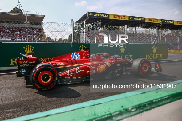 Charles Leclerc of Ferrari drives a car during the qualifying session ahead of the Italian Formula One Grand Prix at Autodromo Nazionale Mon...