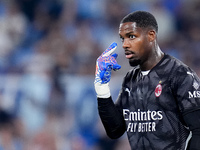 Mike Maignan of AC Milan gestures during the Serie A Enilive match between SS Lazio and AC Milan at Stadio Olimpico on Aug 31, 2024 in Rome,...