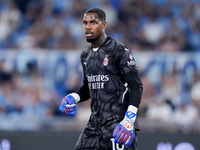 Mike Maignan of AC Milan looks on during the Serie A Enilive match between SS Lazio and AC Milan at Stadio Olimpico on Aug 31, 2024 in Rome,...