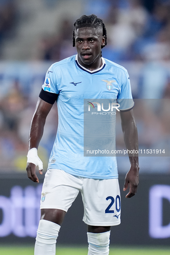 Loum Tchaouna of SS Lazio looks on during the Serie A Enilive match between SS Lazio and AC Milan at Stadio Olimpico on Aug 31, 2024 in Rome...