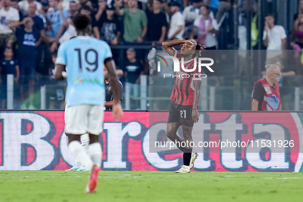 Samuel Chukwueze of AC Milan looks dejected during the Serie A Enilive match between SS Lazio and AC Milan at Stadio Olimpico on Aug 31, 202...