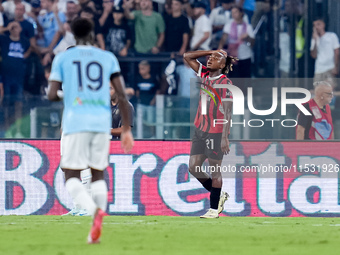 Samuel Chukwueze of AC Milan looks dejected during the Serie A Enilive match between SS Lazio and AC Milan at Stadio Olimpico on Aug 31, 202...