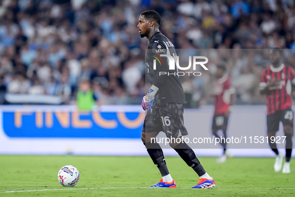 Mike Maignan of AC Milan during the Serie A Enilive match between SS Lazio and AC Milan at Stadio Olimpico on Aug 31, 2024 in Rome, Italy. 