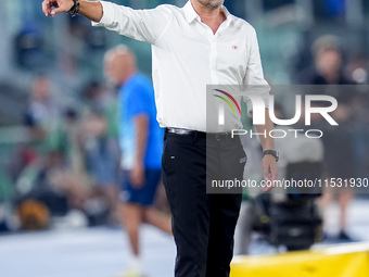 Paulo Fonseca head coach of AC Milan gestures during the Serie A Enilive match between SS Lazio and AC Milan at Stadio Olimpico on Aug 31, 2...