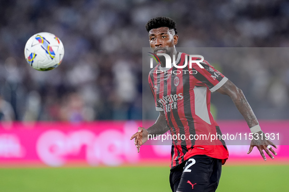 Emerson Royal of AC Milan looks on during the Serie A Enilive match between SS Lazio and AC Milan at Stadio Olimpico on Aug 31, 2024 in Rome...