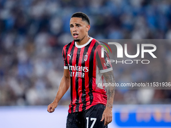 Noah Okafor of AC Milan looks on during the Serie A Enilive match between SS Lazio and AC Milan at Stadio Olimpico on Aug 31, 2024 in Rome,...