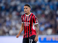 Noah Okafor of AC Milan looks on during the Serie A Enilive match between SS Lazio and AC Milan at Stadio Olimpico on Aug 31, 2024 in Rome,...