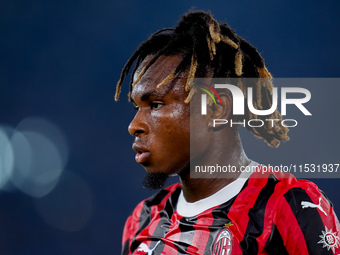 Samuel Chukwueze of AC Milan looks on during the Serie A Enilive match between SS Lazio and AC Milan at Stadio Olimpico on Aug 31, 2024 in R...