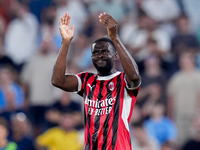 Fikayo Tomori of AC Milan gestures during the Serie A Enilive match between SS Lazio and AC Milan at Stadio Olimpico on Aug 31, 2024 in Rome...