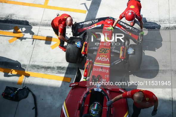 Charles Leclerc of Ferrari is seen in a car after third practice session ahead of the Italian Formula One Grand Prix at Autodromo Nazionale...