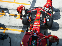 Charles Leclerc of Ferrari is seen in a car after third practice session ahead of the Italian Formula One Grand Prix at Autodromo Nazionale...