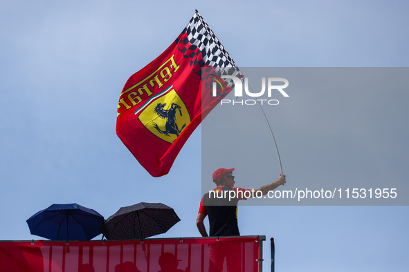 Ferrari fan is seen during third practice session ahead of the Italian Formula One Grand Prix at Autodromo Nazionale Monza circuit, in Monza...