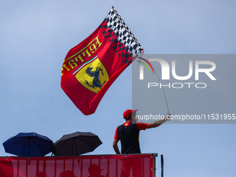 Ferrari fan is seen during third practice session ahead of the Italian Formula One Grand Prix at Autodromo Nazionale Monza circuit, in Monza...