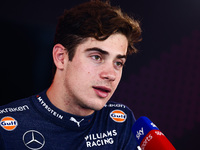 Franco Colapinto of Williams talks to media after the qualifying session ahead of the Italian Formula One Grand Prix at Autodromo Nazionale...