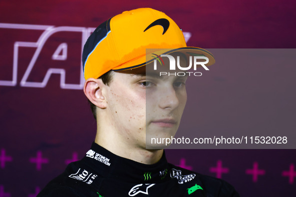 Oscar Piastri of McLaren  attends the press conference after the qualifying session ahead of the Italian Formula One Grand Prix at Autodromo...