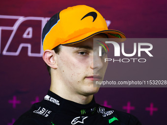 Oscar Piastri of McLaren  attends the press conference after the qualifying session ahead of the Italian Formula One Grand Prix at Autodromo...