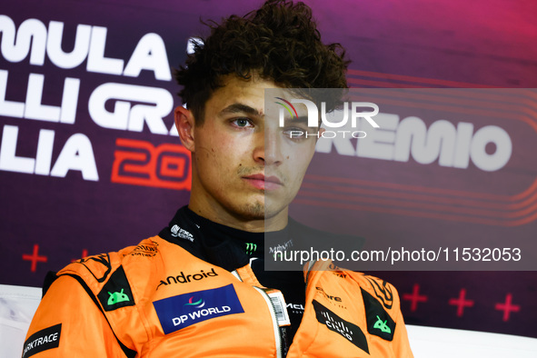 Lando Norris of McLaren attends the press conference after the qualifying session ahead of the Italian Formula One Grand Prix at Autodromo N...