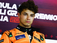 Lando Norris of McLaren attends the press conference after the qualifying session ahead of the Italian Formula One Grand Prix at Autodromo N...