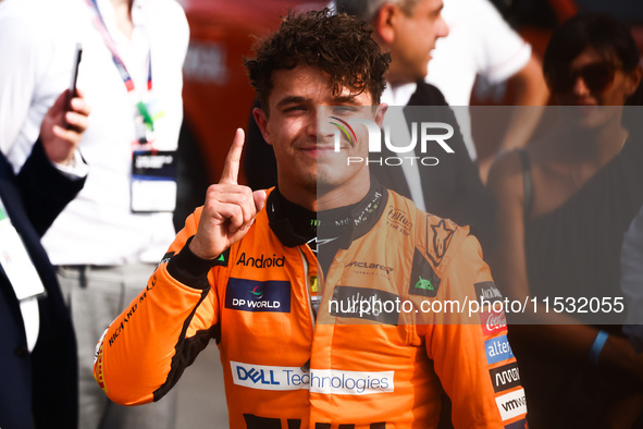 Lando Norris of McLaren wins pole position during the qualifying session ahead of the Italian Formula One Grand Prix at Autodromo Nazionale...